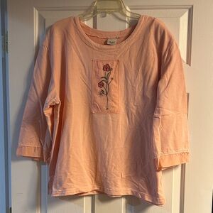 Women’s Peach Floral Embroidered Long Sleeve Top